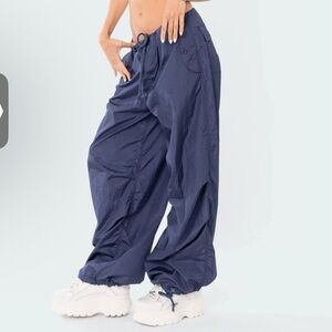 Edikted Parachute Pants Women XS/S Blue Low Rise Wide Leg Baggy 90s Y2K Grunge